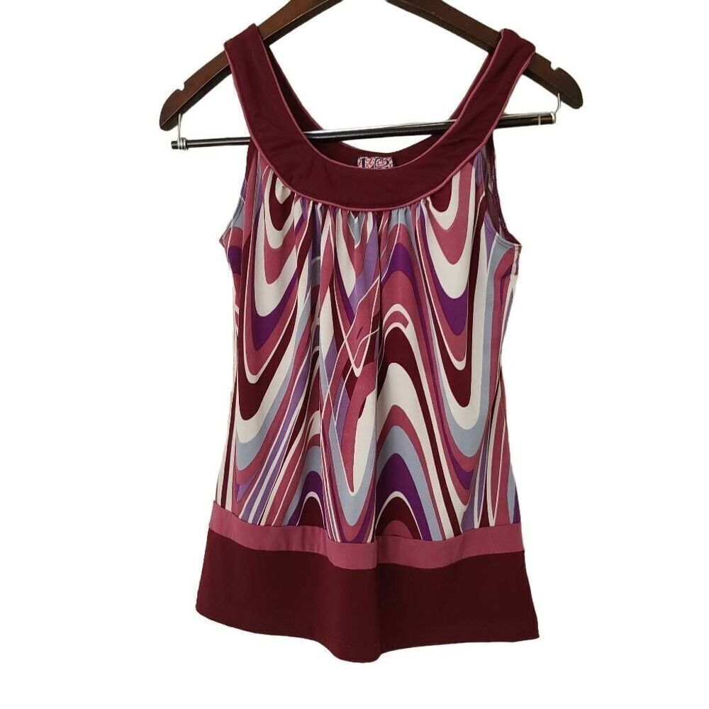 Womens Multicolor Marble Print Tank Top Small Sleeveless Scoop Neck